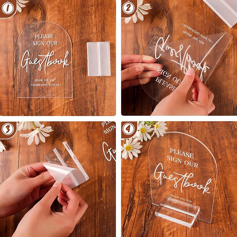 4pcs Clear Acrylic Table Signs Central Decoration of Party Dining Table Place Card Holders Weddings Parties Setting Decor