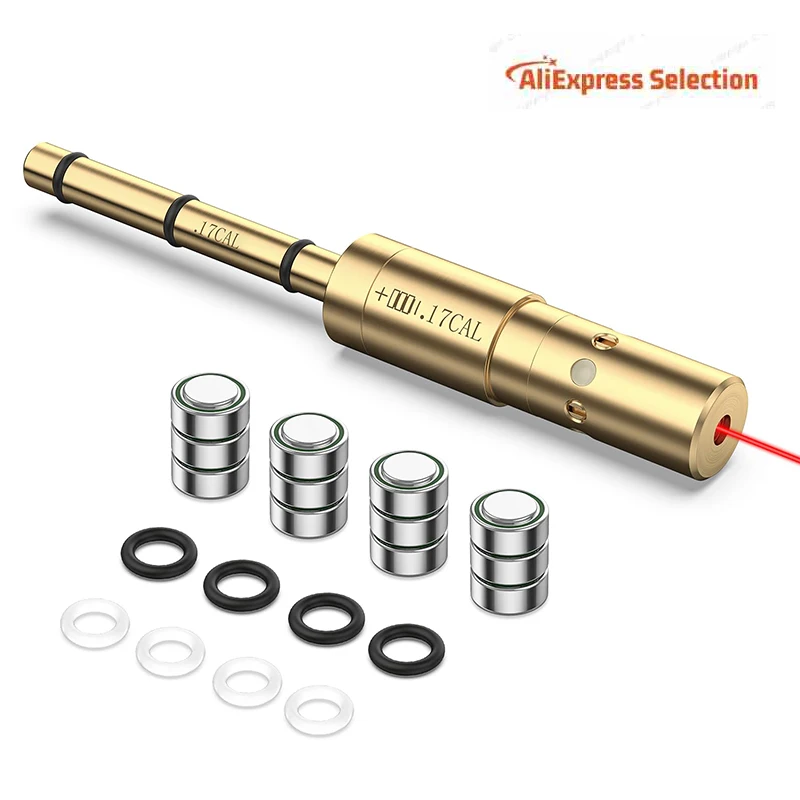 Laser bore sight Red Laser Bore Sight 4 Sets of Batteries Spare O-Rings For 17HMR .177 Cal End Barrel Boresighter Pistol Rifle Shotg