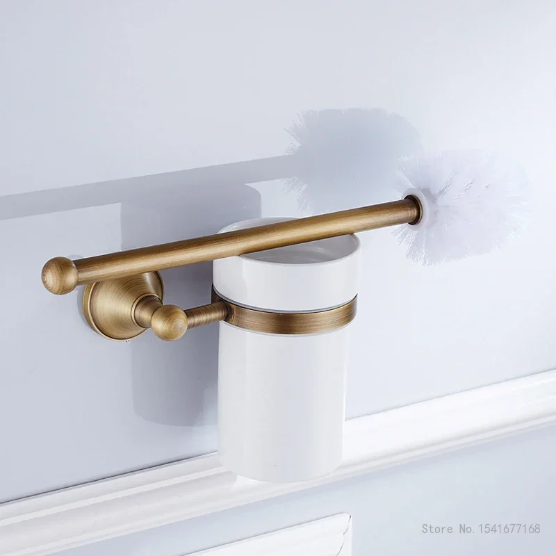 New Style Metal Hardware Retro Bathroom Pendant Home Furnishings Bathroom Wall Hanging White Ceramic Cup Toilet Brush Holder 1Pc