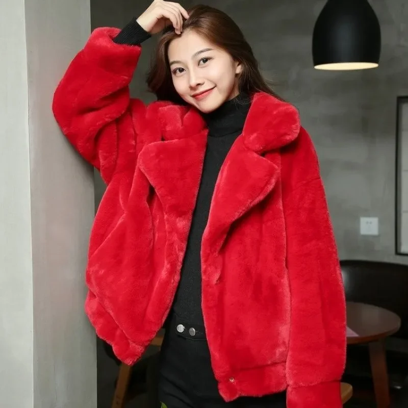 

2023 New Women Winter Faux Mink Fur Coat Short Jacket Loose Overcoat Simple Commuter Jacket Thick Warm Fashion Outwear