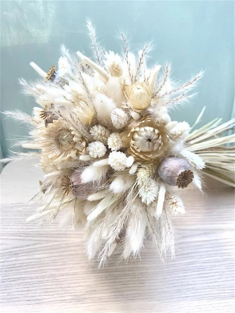 New Product Bunny Rabbit Tail Grass Dried Flowers Bouquet Beautiful Bride Bouquets Wedding Centerpiece Arrangements Mother Gift images - 6