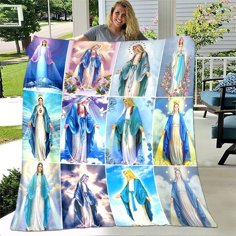 

Одеяло с изображением Богородицы Иисуса, мягкое Фланелевое покрывало с изображением статуи Свободы, благословение, подарок для новорожденных, постельное белье