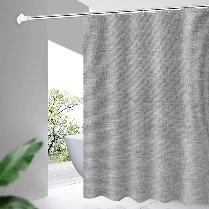Waterproof Linen Cotton Shower Curtain Gray Bathroom Curtains Solid Color Bathtub Large Wide Bathing Cover Hooks 6 Colors
