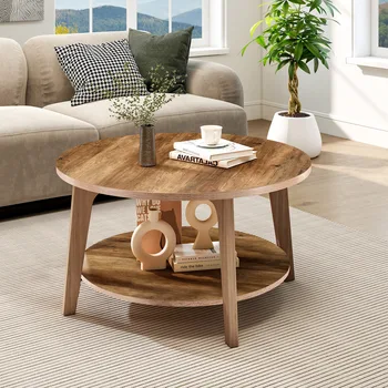 32" Round 2-Tier Wood Coffee Table 1