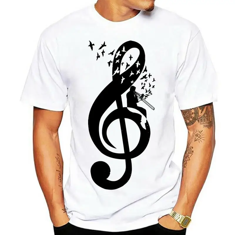 

2023 Graduation T Shirts Men Treble Clef Trombone Designer Shirt Mens Tshirt Full Cotton Hip Hop T Shirt Bass Music