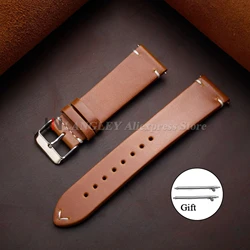 Vintage - Inspired Oil Wax Leather Quick Release Watch Strap - Premium Business Wristband - 22mm (Yellow Brown)
