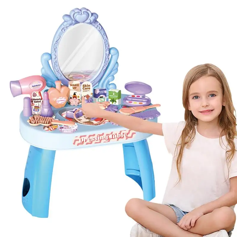 

Girls Dresser Beauty Set Pretend Play Toys Pre-Kindergarten Dressing Table With Mirror Makeup Set For Kids Kids Cosmetic Toys