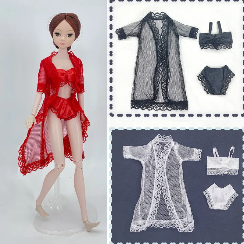 Compra online de Pijama sexy de renda, roupas de boneca para boneca barbie,  lingerie para boneca bjd 1/6, vestido + sutiã + roupa íntima para bonecas  1:6, brinquedo infantil
