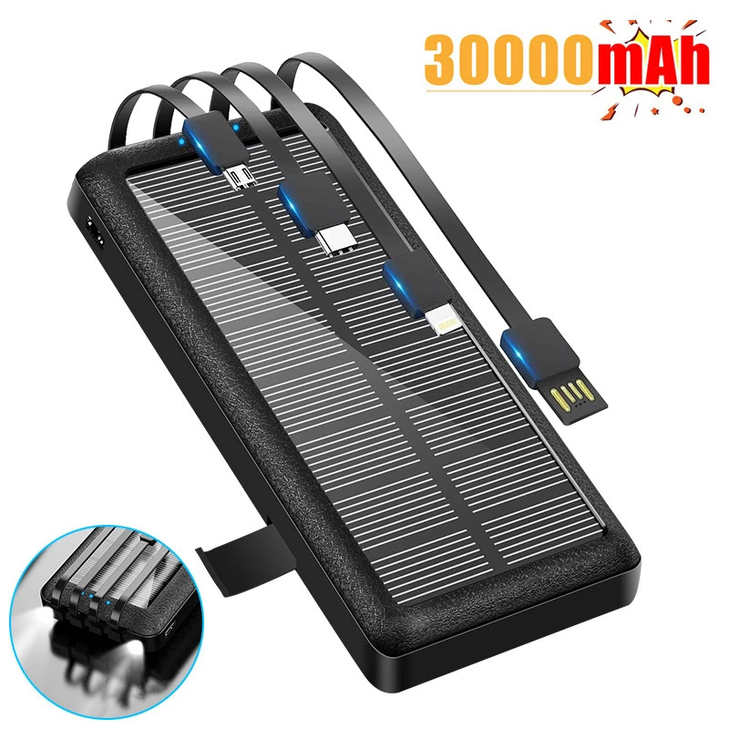 

Solar Power Bank 30000mAh Portable Solar Charger Powerbank for iPhone 14 Xiaomi Samsung External Battery Fast Charging Poverbank