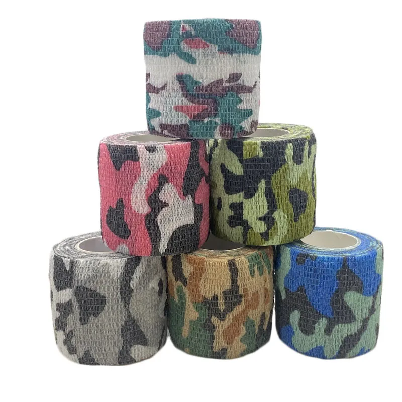 5 Pcs Nonwoven Camo Wrap Tape Elastic Bandage Self-adhesive Sport Thumb Finger Tape vet Wrap Bandage Medical Scotch Camouflage