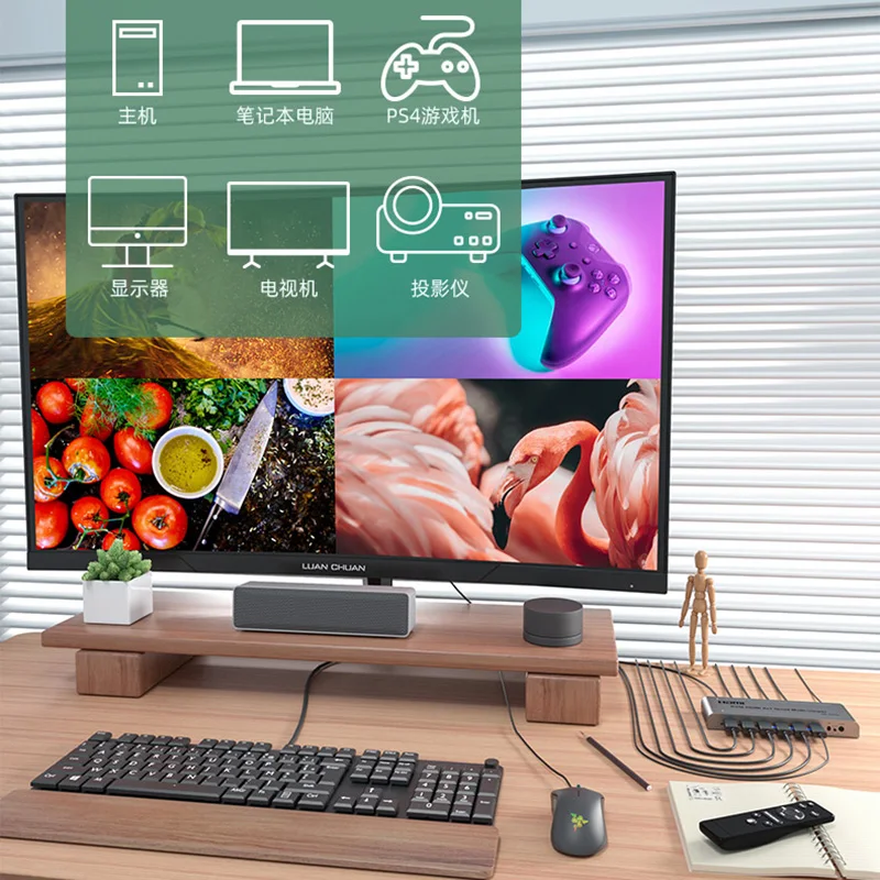 4K 4X1 KVM 쿼드 멀티뷰어 4포트 HDMI 멀티뷰어 원활한 전환 화면 멀티뷰어 USB 키보드 PC 마우스 통과 지원