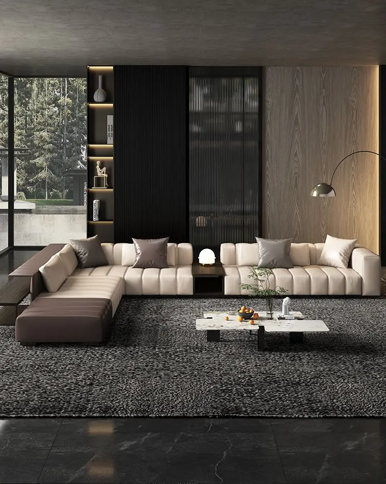 Couro minimalista modular sofá luxo sala de grande porte designer high-end  piano chave couro sofá combinação - AliExpress