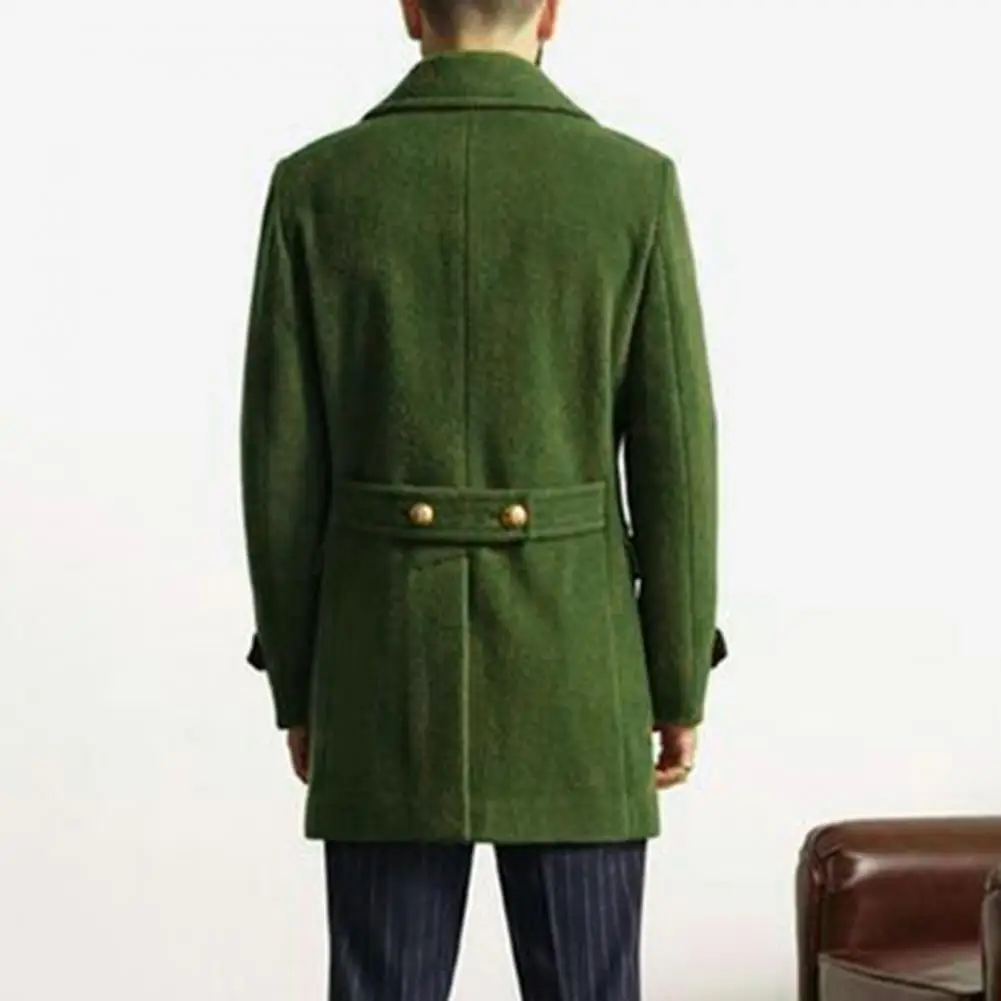 Turn-down Collar Coat British Style Men's Double-breasted Trench Coat Thick Long Sleeve Cardigan with Notch for Fall/winter