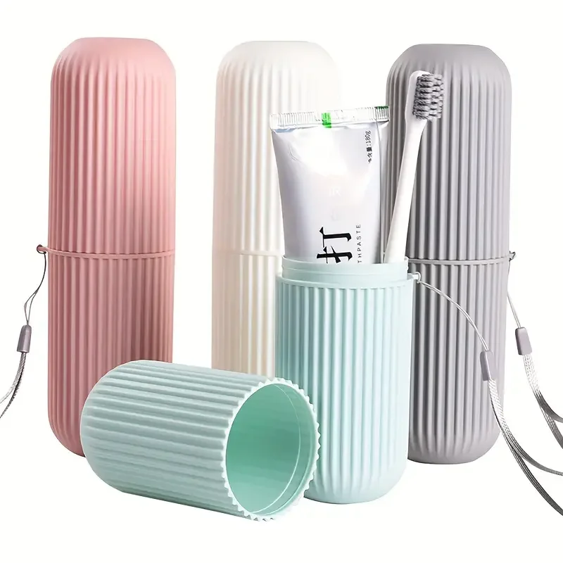 Portable Travel Toothbrush Case With Mouthwash Cup For Bathroom_voghion.com
