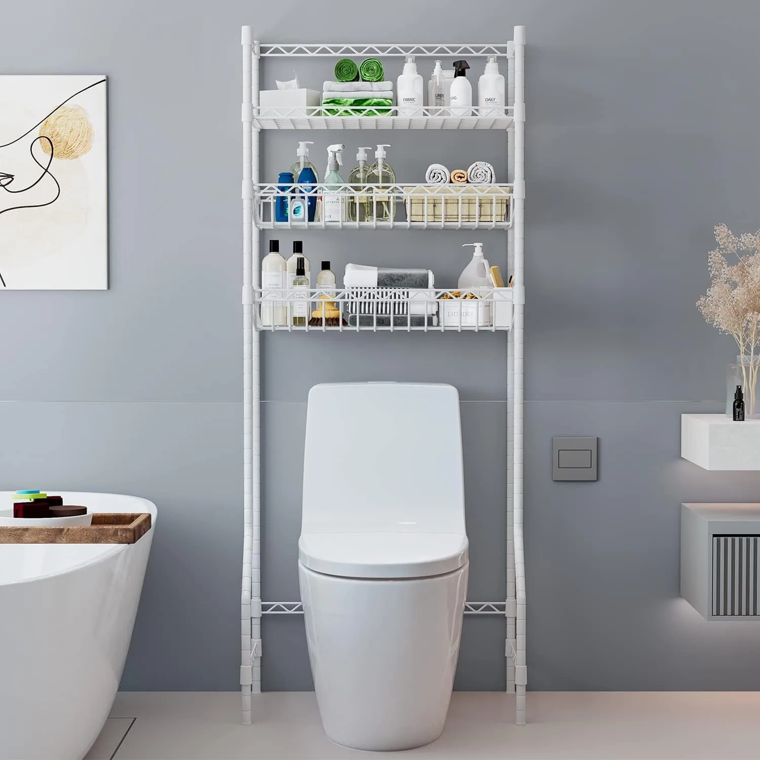 3 Tier Over The Toilet Storage Shelf Black Bathroom Storage Shelf,Space Saver Organizer, Above Toilet Stand
