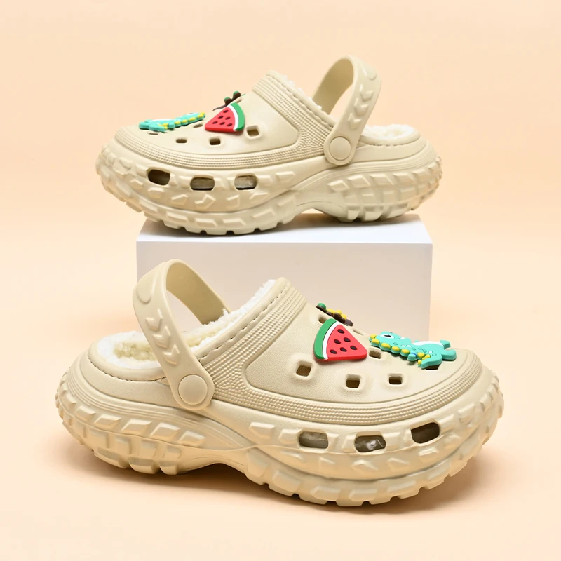 Cotton Shoes Kids Winter Plush Slippers Clogs Outdoor Garden Shoes Cute Cartoon Charms Boys Girls garden clogs shoes eva house slippers children rain boots