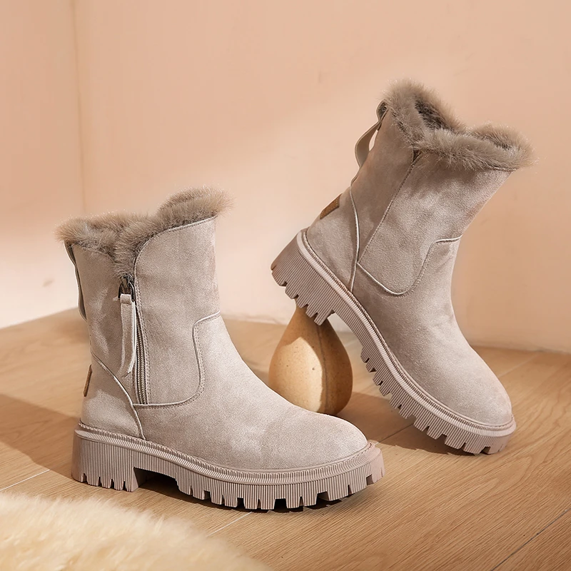 

NEW Snow Boots Women 2023 Winter Warm Fashion Designer Platform Boots Non-slip Short Plush Flats Suede Shoes Mujer