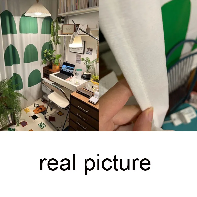 Grass Green Semicircle Abstract Half Shading Living Room Curtains Yellow Square Free Punching Paste-style Bedroom Drapes 6