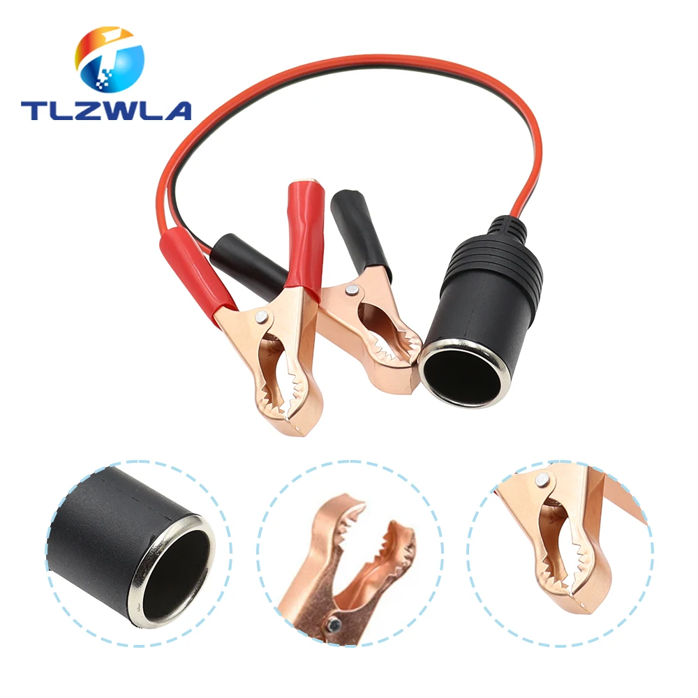 Alligator Clip Adapter 12V Power Car Cigarette Lighter Female To Alligator Clip Extension Connector To Terminal Clip-on Battery Adapter Auto Socket