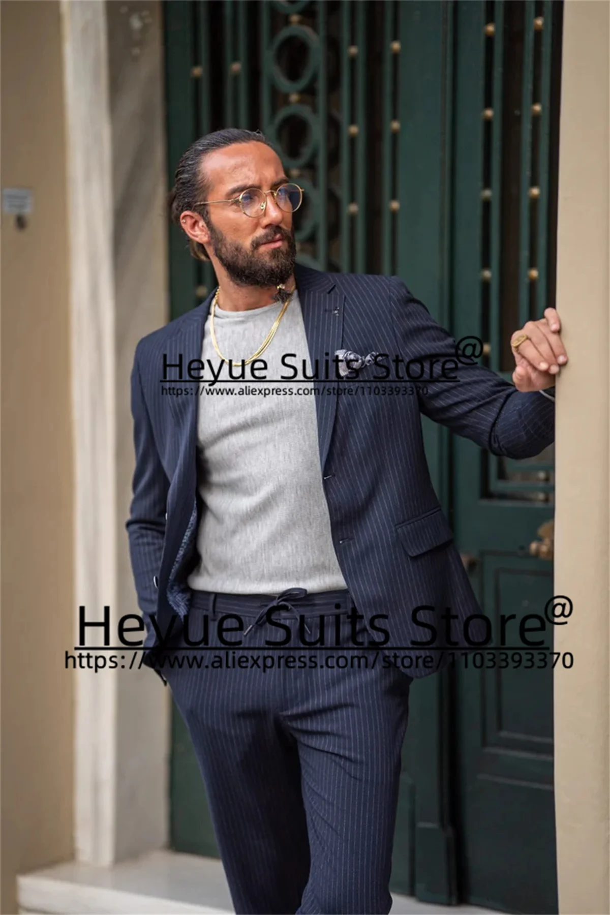 Casual Stripe Men Suits Custom Made Slim Fit Notched Lapel Prom Party 2Pieces Sets Classic Male Blazer terno masculinos completo