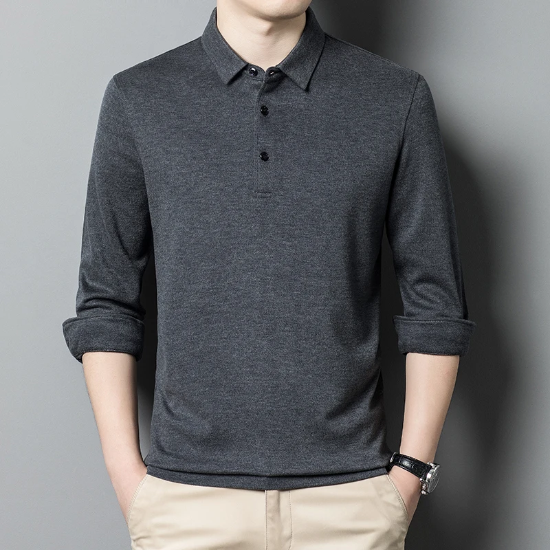 

Long Sleeve T Shirt Men Cashmere 100% Men's Lapel Loose T Shirt Non Ironing Polo Shirt for Men High Quality Camisas De Hombre