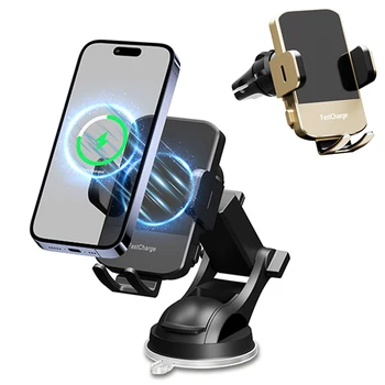 Wireless Car Charger Phone Holder 15W Fast Charge Station Mount Phone For IPhone 16 15 14 13 12 Pro Max 11 XR XS Samsung Galaxy 1