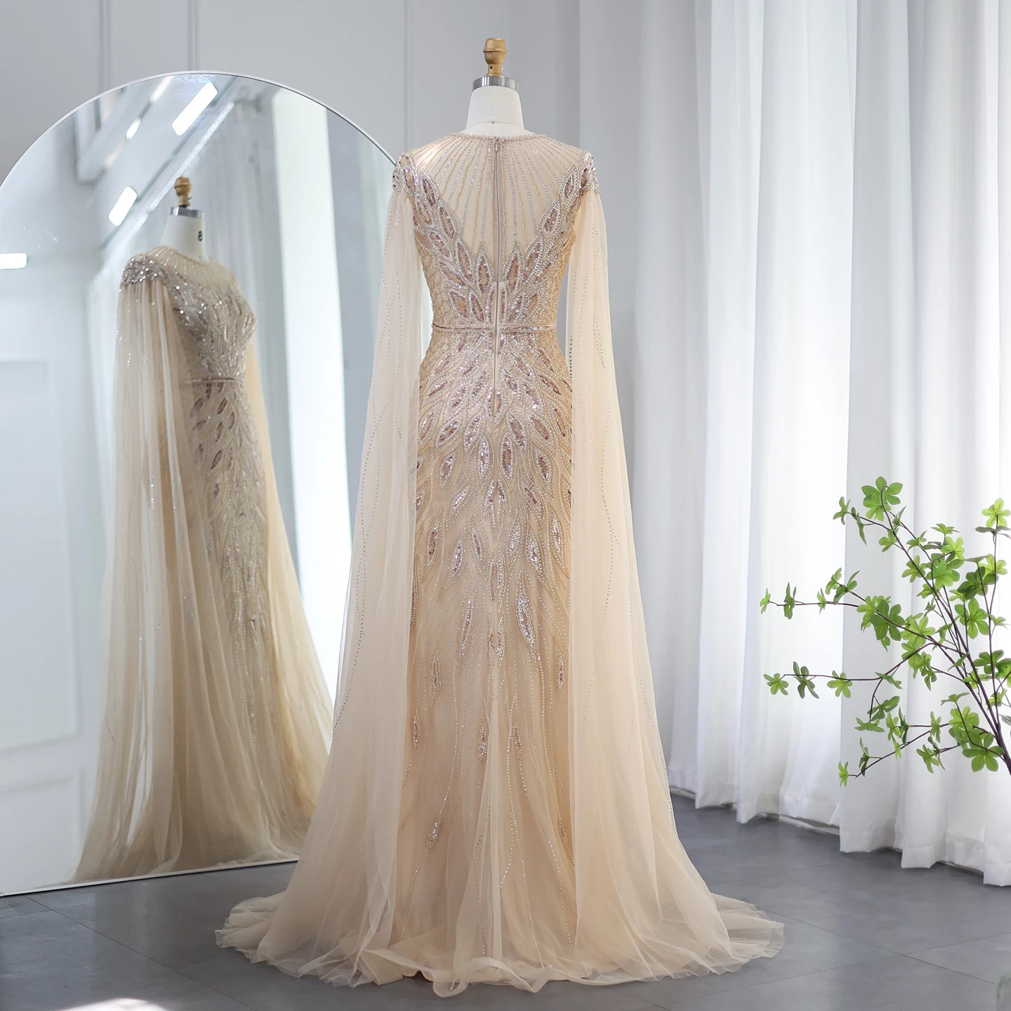 Sf152c44445194339a392b9a8d493b8e3v Luxury Arabic Blue Mermaid Evening Dress with Cape Sleeves Sage Green Gold Dubai Women Wedding Party Gowns Mallzona