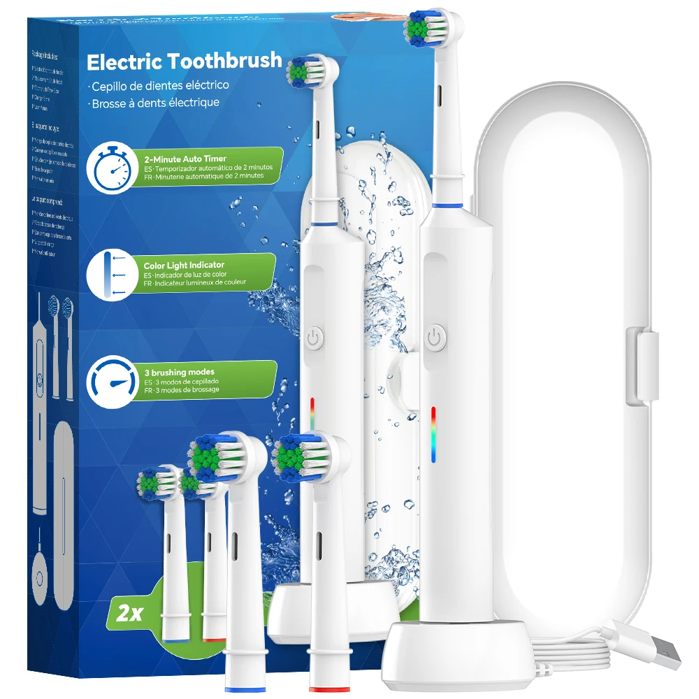 Portable Wireless Charging Electric Toothbrush with 3 Modes, Travel Case & 2 Min Smart Timer, Compatible with Oral B Brush Head