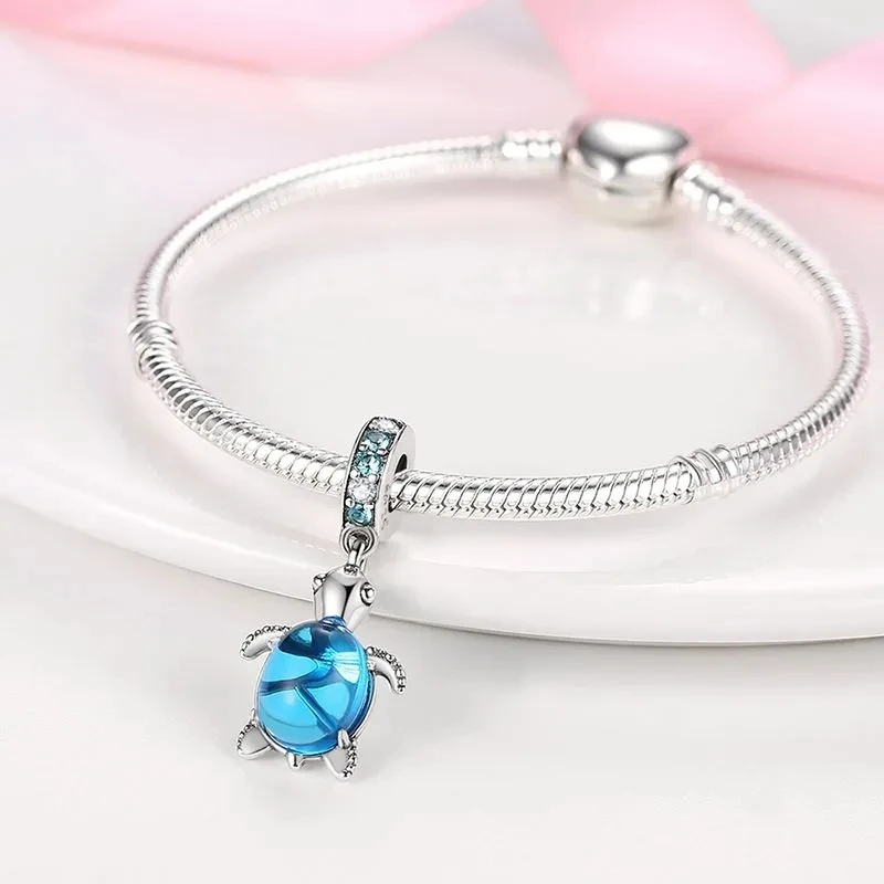 Blue Pink Green Rose Gold Glass Sea Turtle Charm Beads Pendant Fit Original Silver 925 Pandora Bracelet Necklace DIY Jewelry charm jewelry beads charms animal charm jewelry silver charm bead charm bead beads jewelry sterling silver beads charm