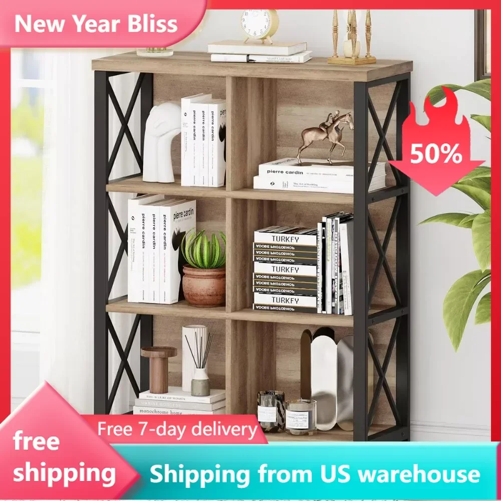 

Rustic 6 Cube Storage Organizer Shelf Wardrobe Wood and Metal Cubby Bookcase Bookshelf for Books Bookcase & Magazine Racks Book