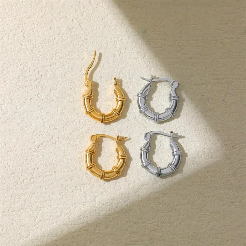 Creative 18K Gold Plated Creole Hoop Earrings PVD Waterproof Bamboo Joint Huggie Earring for Women Vintage Jewelry Dropshipping