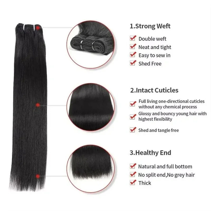 250 Density 42 Inch Straight 100% Remy Human Hair Bundles - 1/3/4 Pcs Pack Natural Color Silky Soft No Tangle No Shedding Thick