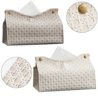 Leather Tissue Box Household Living Room Tea Table PU Rattan Leather Tissue Box Kitchen Desktop Nordic Napkin Holder Storage Box 1