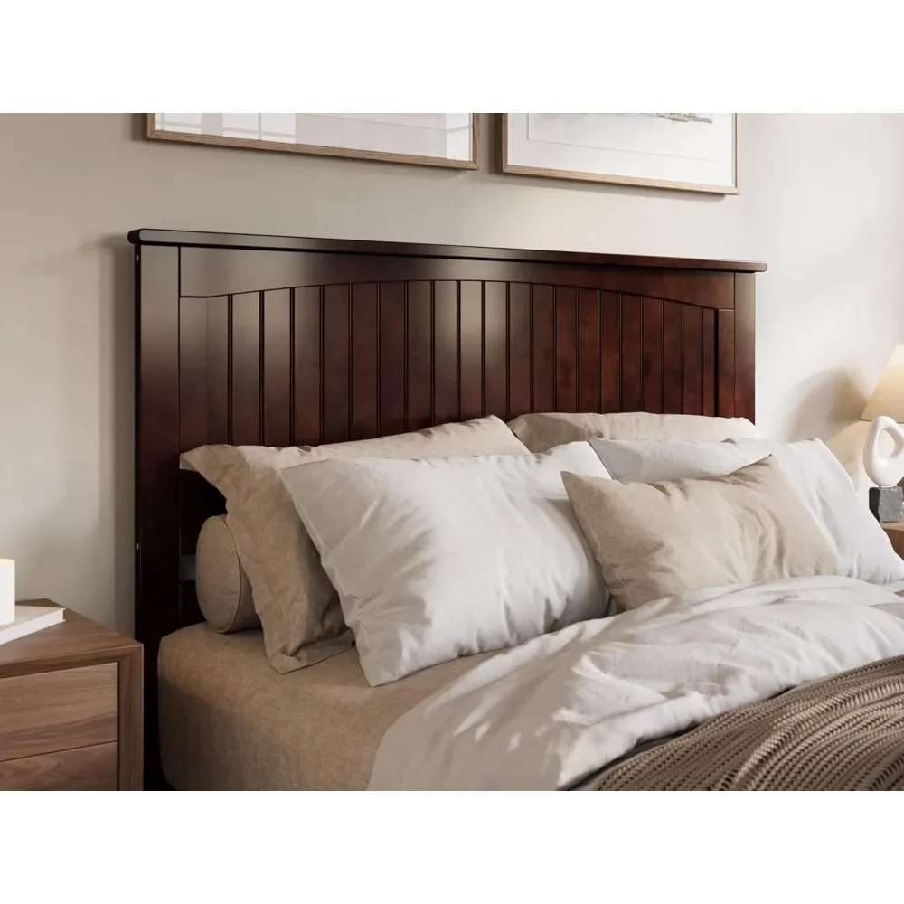 Solid Wood Panel Headboard with Attachable Charger, Walnut