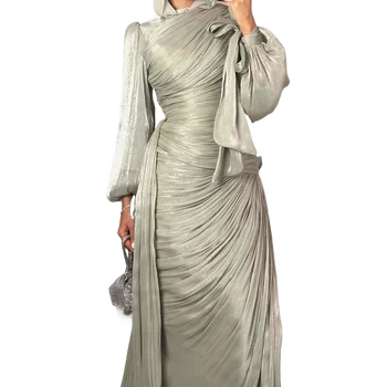 Islamic Clothing Modest Fashion Kaftan Luxury Organza Dress Women Shiny Modest Dress Elegant Ruffle Design Evening Gown 1