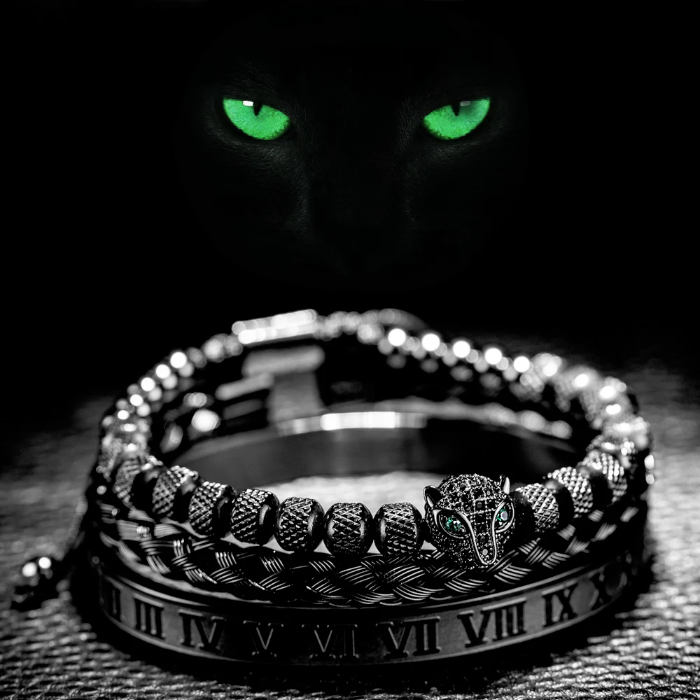 3 Pçs/set Clássica Handmade Trança Pulseira De Homens Hip Hop Pave Cz  Leopardo Cabeça Numeral Romano Pulseira De Jóias Em Aço Inoxidável -  Pulseiras - AliExpress