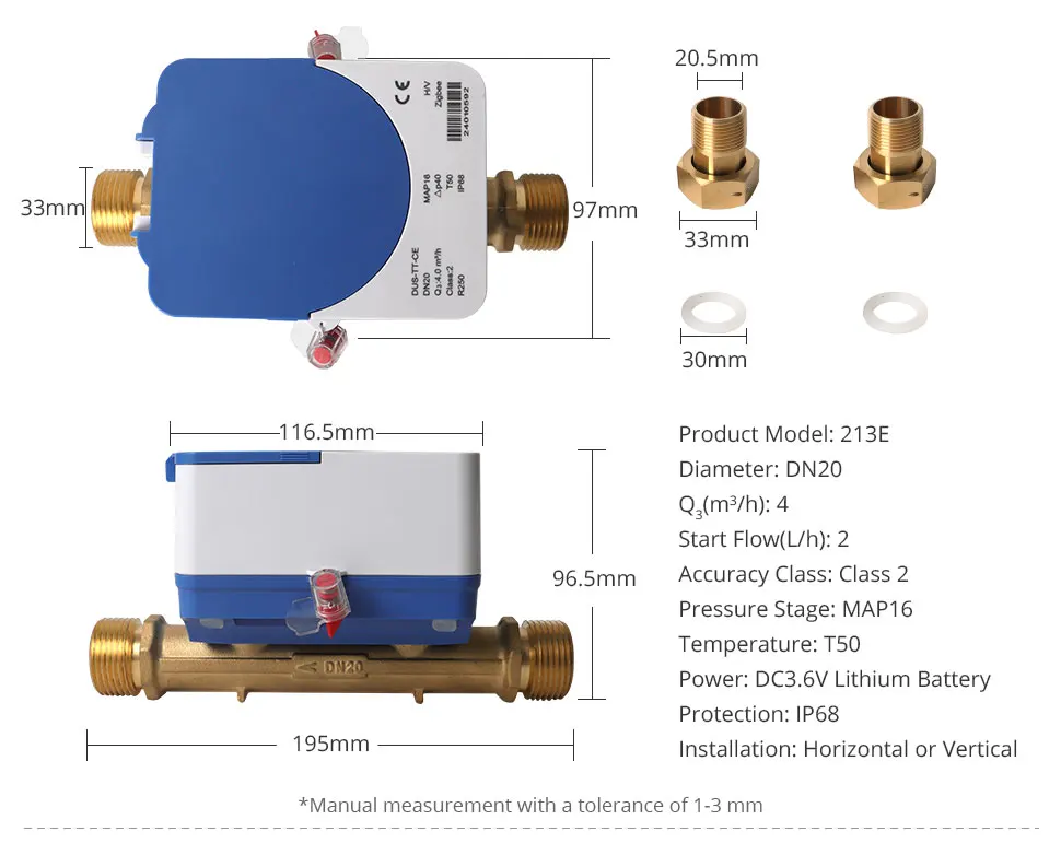 Zemismart Zigbee Smart Ultrasonic Water Meter Works with Tuya Home Assistant LCD