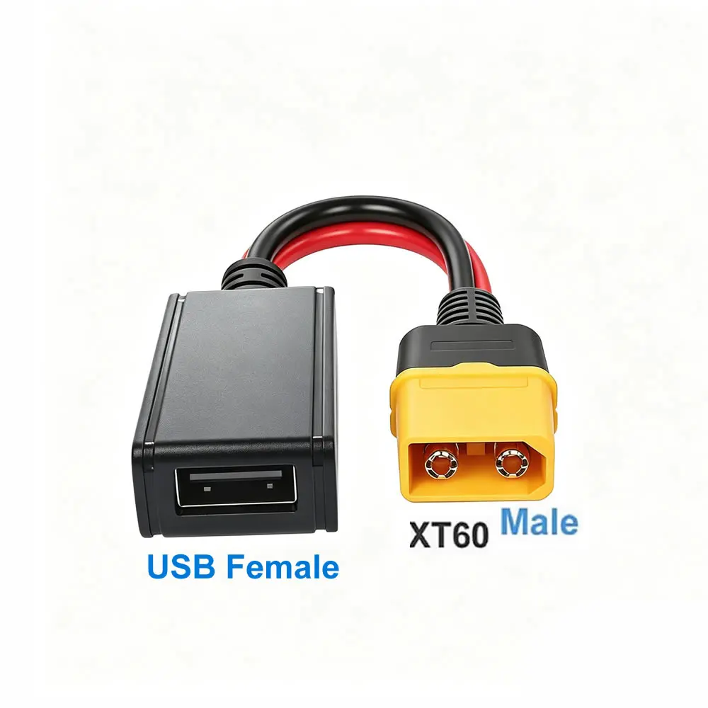 QC3.0 QC2.0 DC-DC 전력 변환기 벅 고속 충전 케이블, XT60/2핀 무납땜 터미널 DC12V-24V - USB 5V 스텝다운 케이블