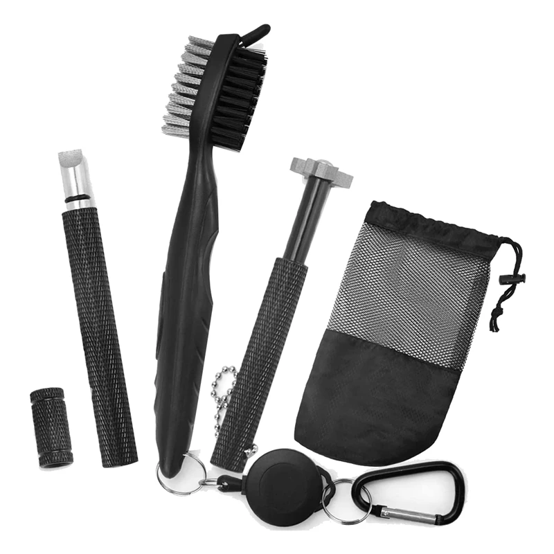 Golf Club Cleaner Kit, Retractable Golf Brush And 2 Golf Club Groove Sharpener For U & V-Grooves, Golf Club Cleaning Kit