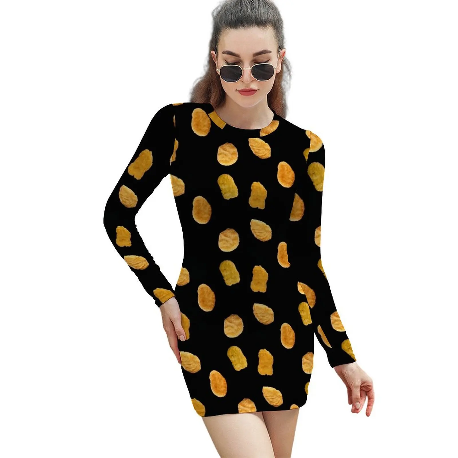 

Chicken Nugget Pattern Long-Sleeved Sheath Dress dresses summer Summer dresses for women women long dresses cute dress