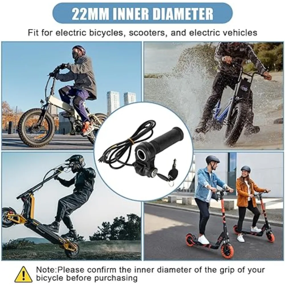 Universal Full Twist Ebike Throttle Controller with 2 Keys for Electric Bikes and Scooters, 22MM