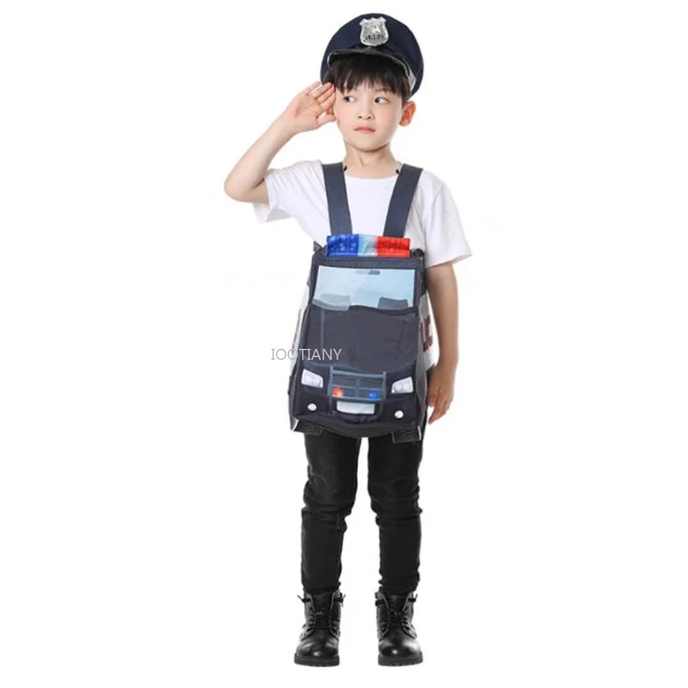 

New Children's Police Car Play Costume Halloween Children's Performance Costumes Quirky Alternative Police Car Role-playing Suit