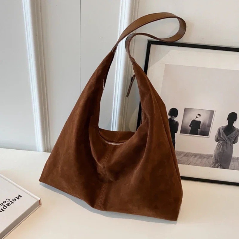 Vintage Suede Large Capacity Tote Bag - Autumn/Winter Fashion Trend