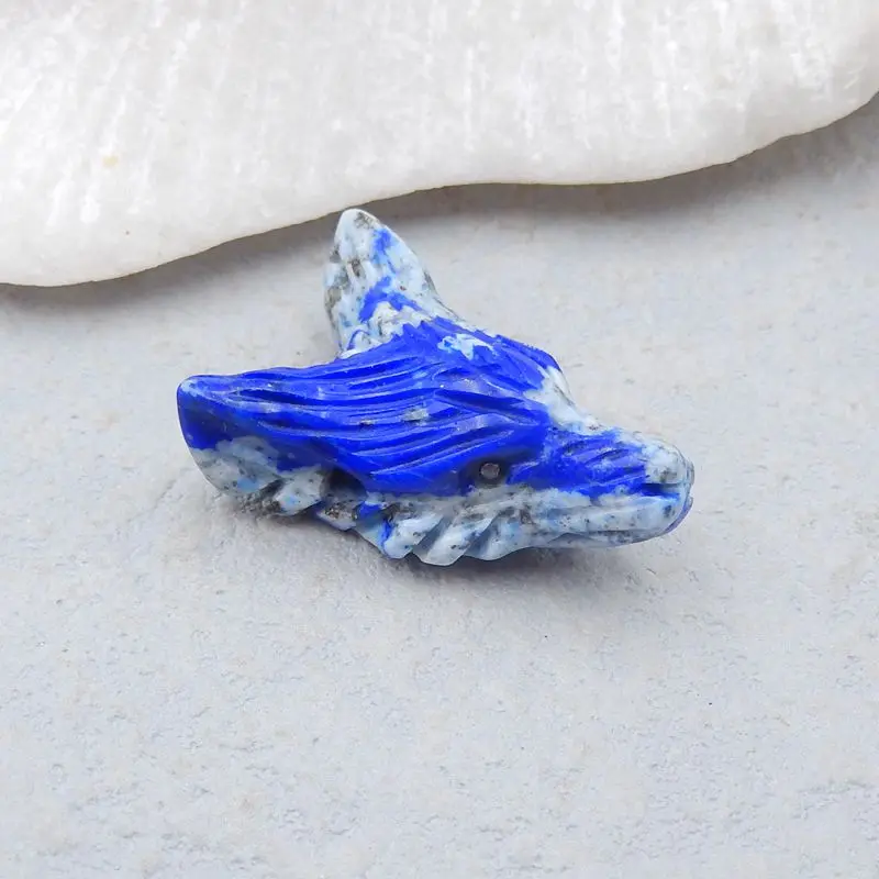 Natural Stone Lapis Lazuli Handmade DIY Jewelry Animal Pendant For Man Trendy Wolf Head Pendant Bead 25x17x9mm 4g