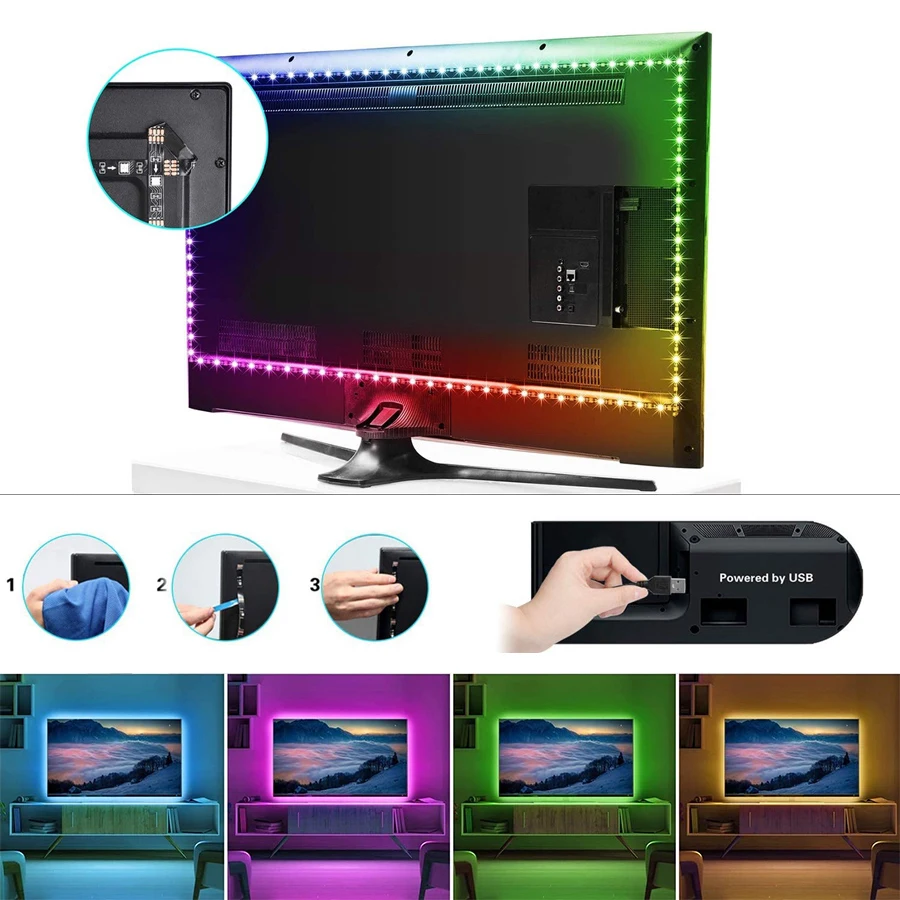 RGB LED Strip Light with Sound Sensor and Flexible Installation