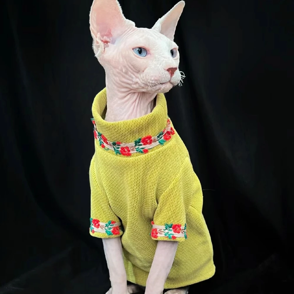 

Elegant Cotton Velvet Sweater for Sphynx Cat Winter Warm Coat for Kittens thick Sweatshirt for Devon Rex Loungewear for Cat