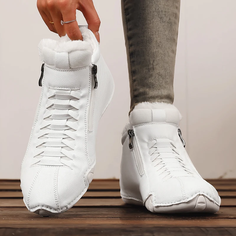 New Warm Women's Loafers Handmade Stitching Autumn/Winter Single Shoes Artificial Fur Zipper Casual Sneakers Unique Design Shoes