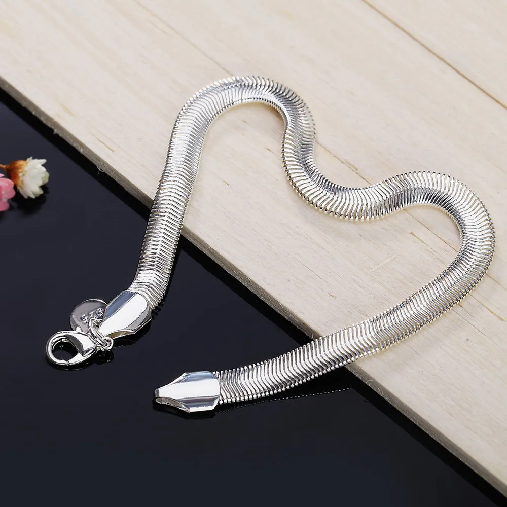 

S925 Sterling Silver 6mm 8 Inches Full Side Snake Chain Bracelet For Men Women Fashion Wedding Party Gift Jewelry Free Shipping