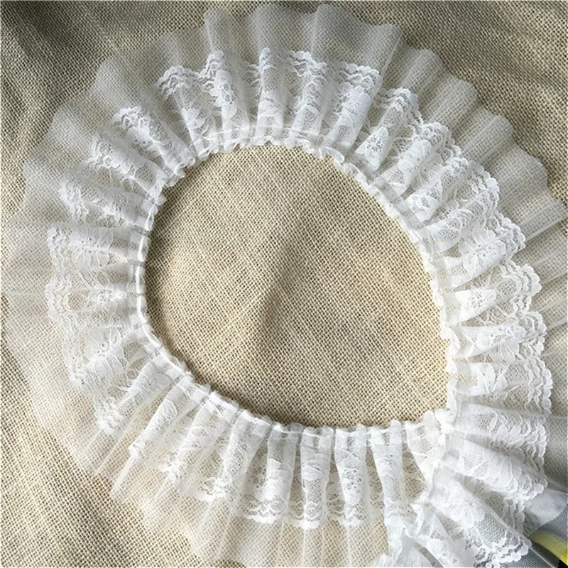 Lace Fabric 8cm Wide Black And White Mesh Sequin Tulle Embroidery Double Laminated Wrinkle Lace Trim Applique Fabric Ribbon