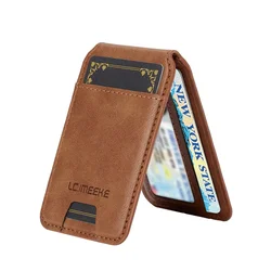 Luxury Magnetic Leather Wallet with Card Slot and Phone Stand (Brown)